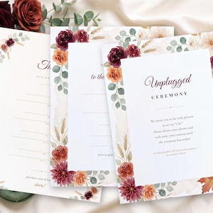 Fall Wedding Signs Bundle, 16 Printable, Burgundy Terracotta Welcome Poster Table Numbers