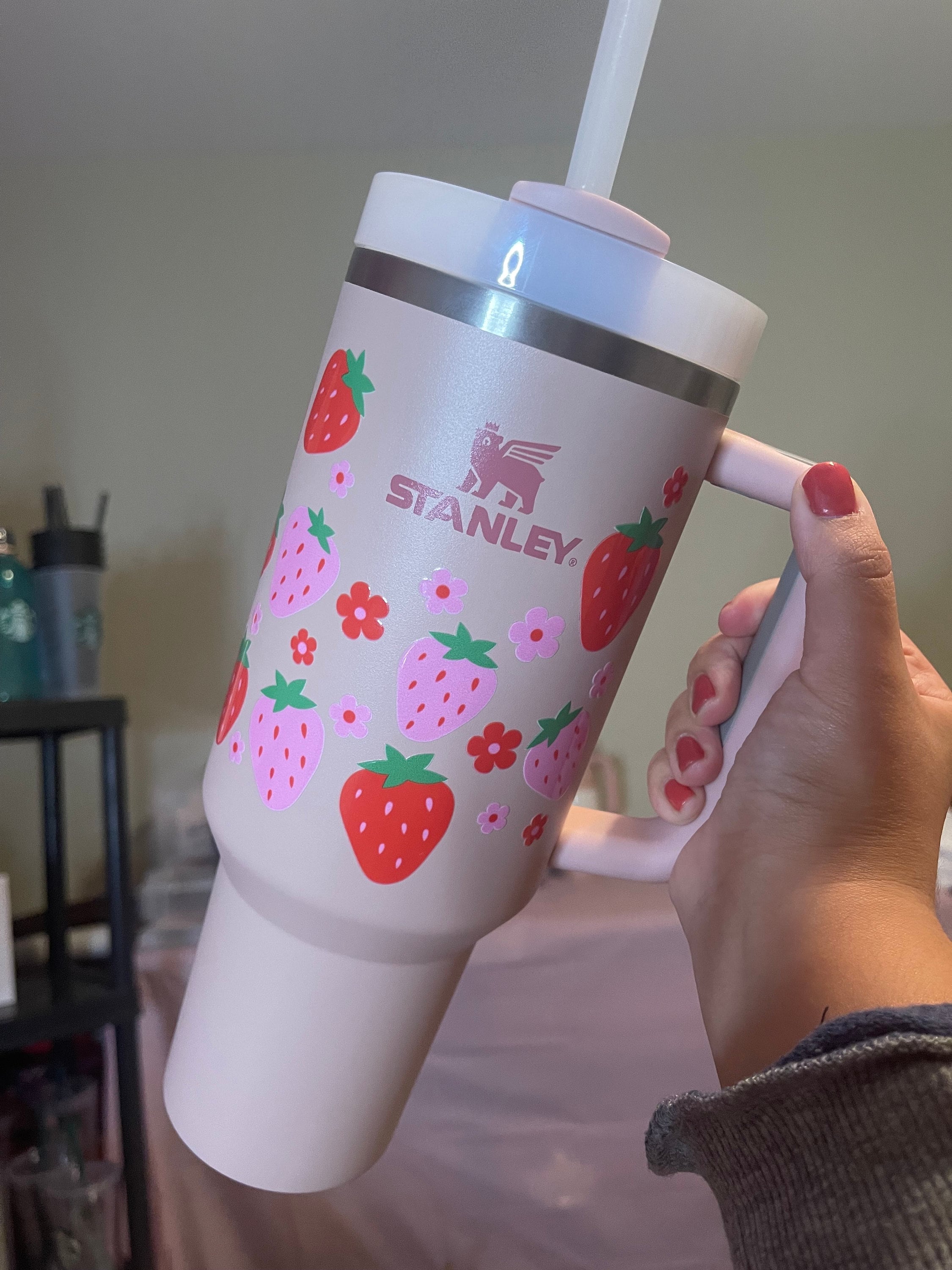 Kitchen, Red Pink Strawberry Stanley Cup Straw Cover