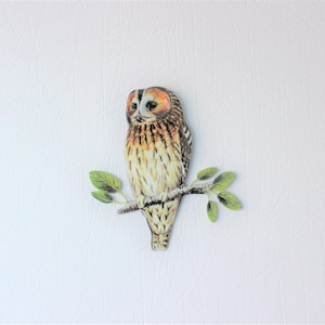 TAWNY OWL on its branch, indoor or outdoor metal wall decoration