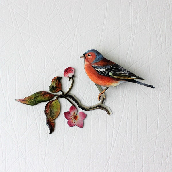 FINCH en una rama de MANZANO decoración de pared metálica interior o exterior