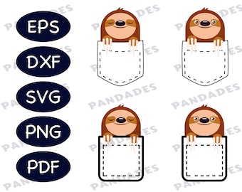 Sloth Svg, Cute Sloth Svg, Sloth cut file, Pocket Sloth Svg Clipart Bundle Inc. Cut Files (Svg, Dxf, Eps) & PNG, PDF