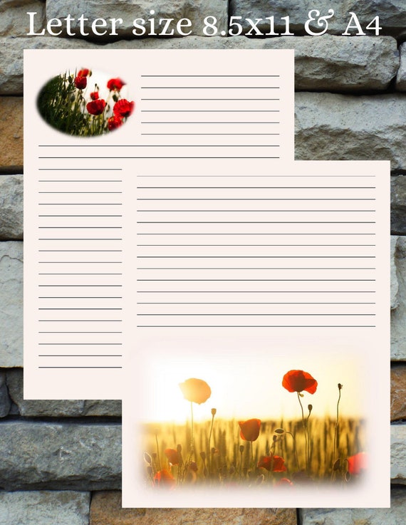 Printable Poppy stationery sizes 8.5x11 and A4/Lined | Etsy