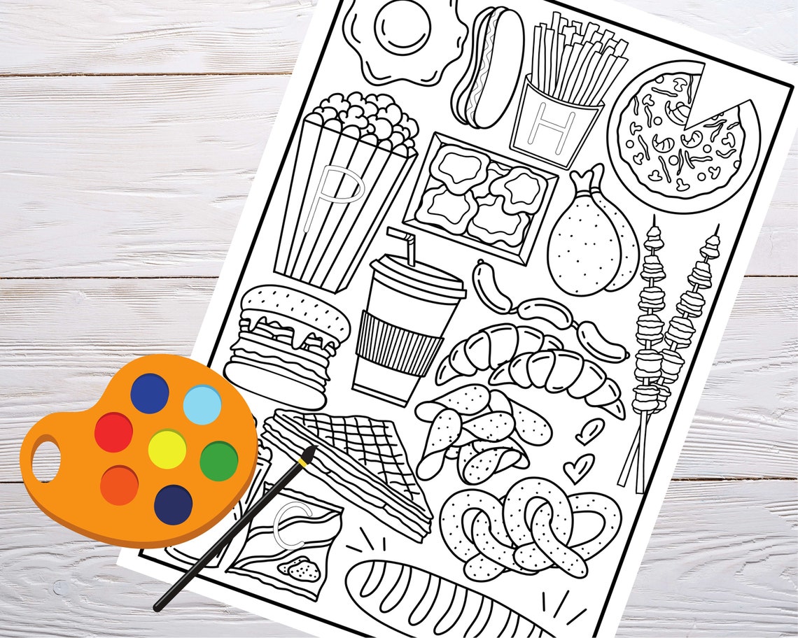 Foods Coloring Pages 8 Printable Foods Coloring Pages for All Etsy