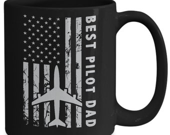 Taza de café pilot dad, regalo para pilot dad, regalos de aviación, taza de café piloto de bandera americana, mejor padre piloto
