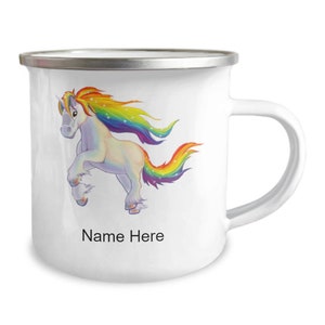 Personalised enamel, mug, camper unicorn mug, gift for child , friends , sweets gift mug