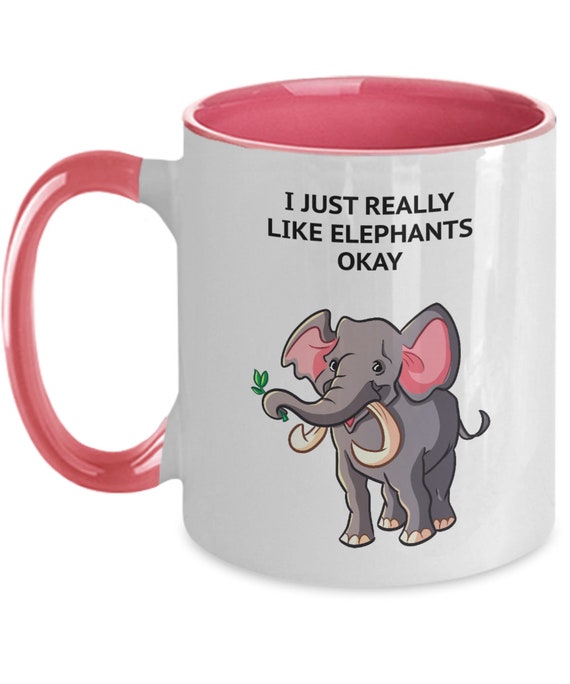 Elephant lovers coffee mug, i just like elephants okay, pink two tone  coffee mug, coca mug, christmas gift, birthday gift