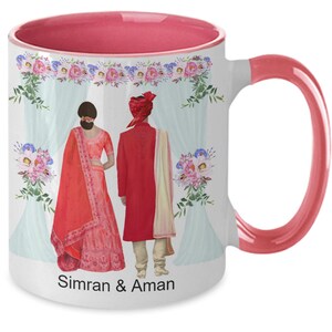 Aziatische huwelijksgeschenken, cadeau voor Aziatische bruiloft, gepersonaliseerde Aziatische huwelijksgeschenk mok, hindoeïstische huwelijksgeschenk, Punjabi huwelijksgeschenk