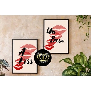 Un beso Un Beso Digital Print Wall Art Labios Rojos Decoración casera Frases y refranes románticos