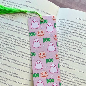 Neon Halloween Boo Bookmark with tassel, Jack-o-lantern pumpkin ghost bookmarks, spooky cool bookmark, book accessory