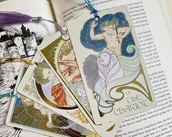 Intuitively Chosen Gold tarot card bookmark with mini reading, Popular Gifts for Readers, Trending Book Accessories, Reading Supplies,