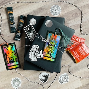 Horror Book Box, Mystery Books, blind date with a book box, bookish gifts, gifts for book lovers, coffee lovers, with bookmarks, stickers