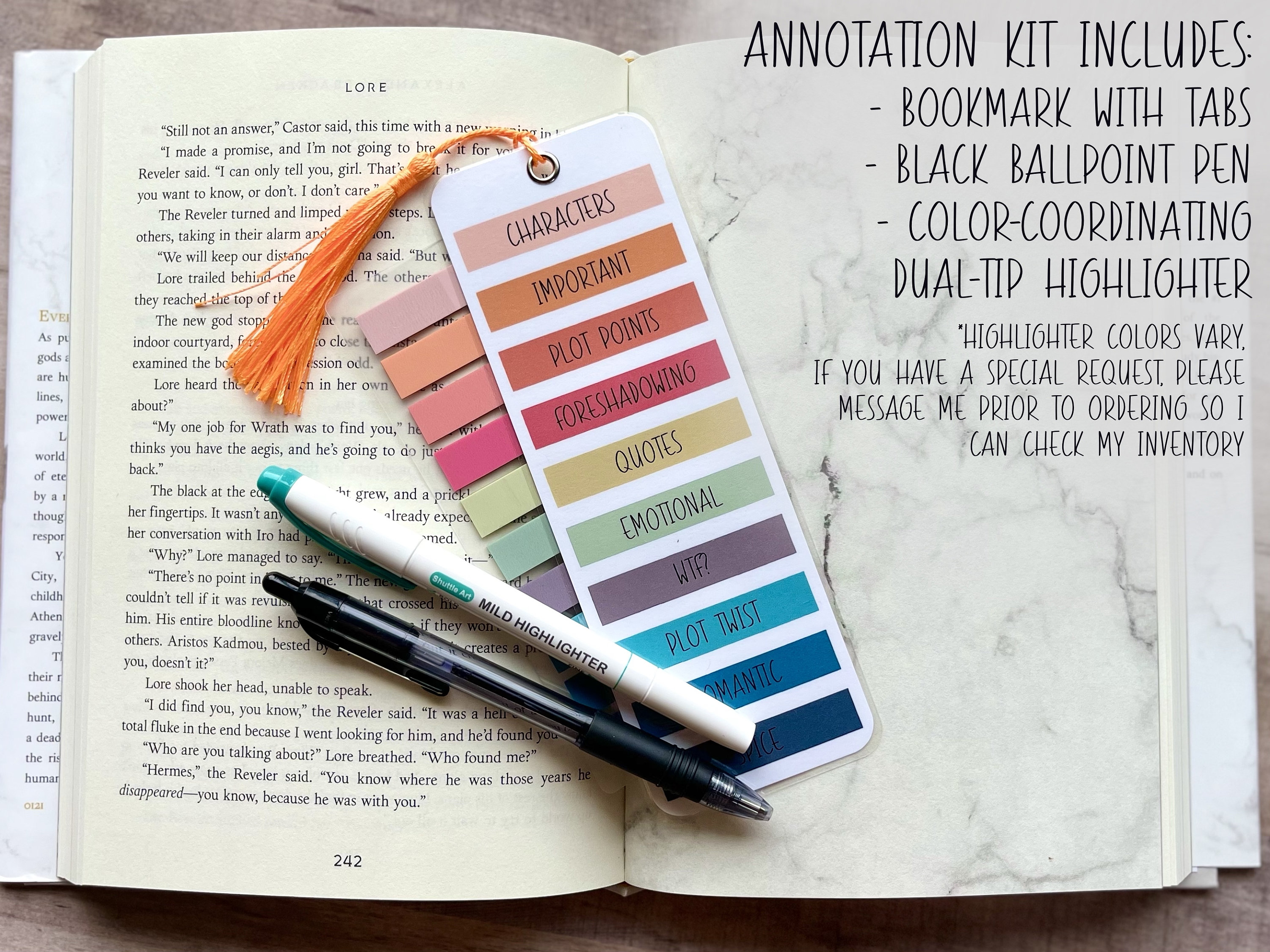 Annotation Bookmark With Tabs Fantasy, Romance, Thriller, Horror Set or  Individual Book Annotating Kit Supplies Gift for Book Lovers 