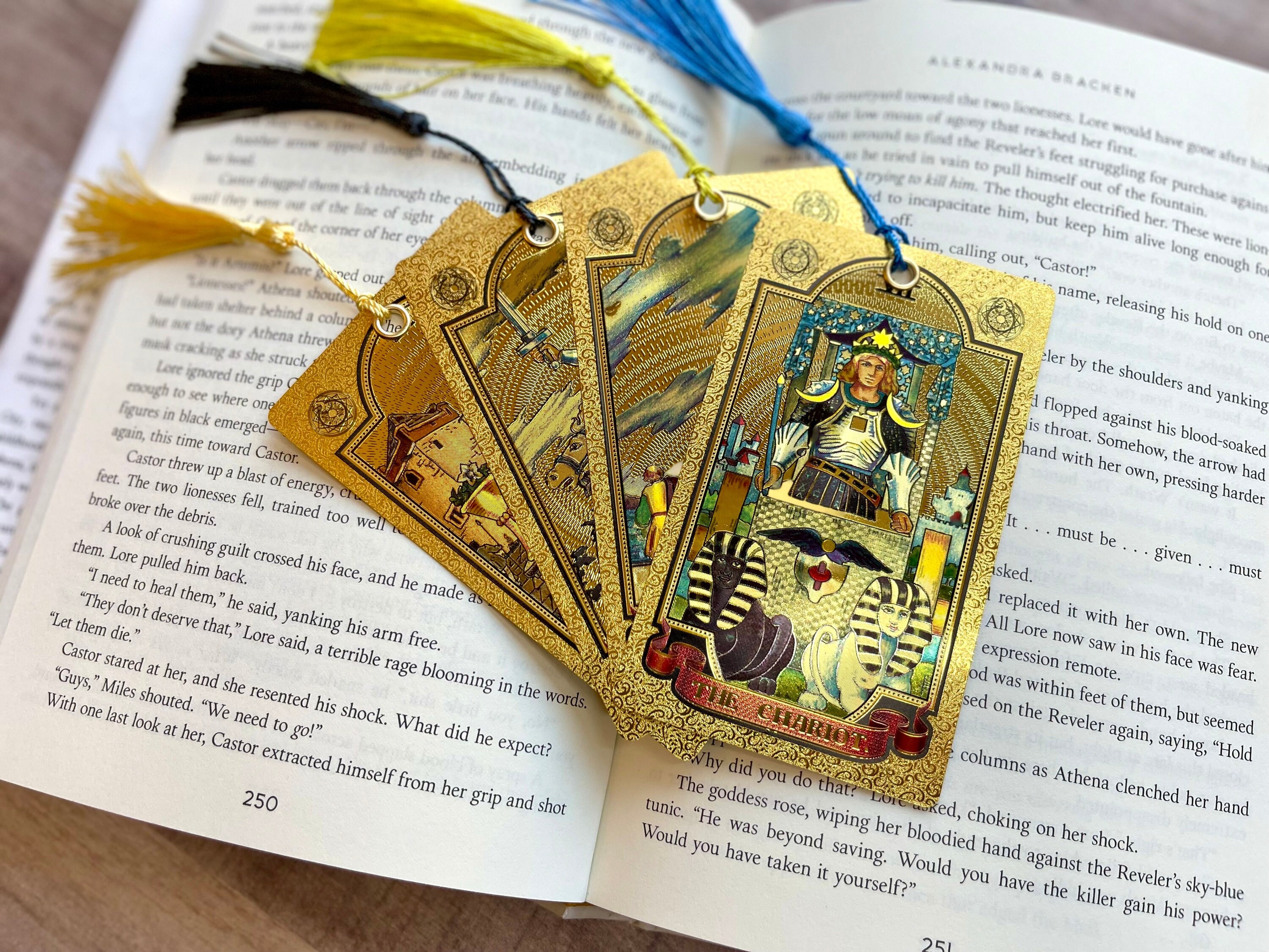 Intuitively Chosen Gold tarot card bookmark w/ mini reading, Popular Book Accessories, popular TikTok booktok gifts, trendy stocking stuffer