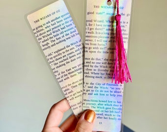 Holographic bookmark with tassel made from recycled books, cute book mark, Stocking Stuffers, Unique Vintage Christmas Gifts for her and him