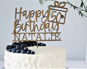 Happy Birthday with Age Cake Topper Personalize Customize Name