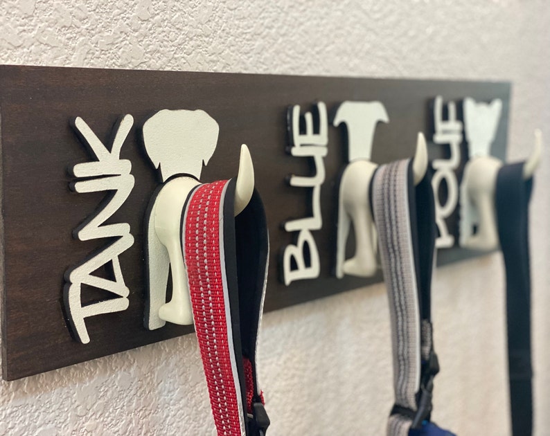 Custom Dog Leash Hanger for Wall, Personalized Dog Leash Holder, Personalized Dog Breed, Laser Cut Sign, Customized New Puppy Leash Holder image 1