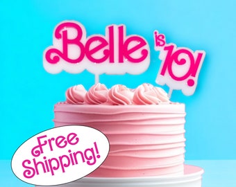 Personalized 2-PIECE Birthday Topper 2-layer custom-cut acrylic Girl’s Cake Topper, Retro Cake Topper, Pink Cake Topper, Dolly Cake Topper