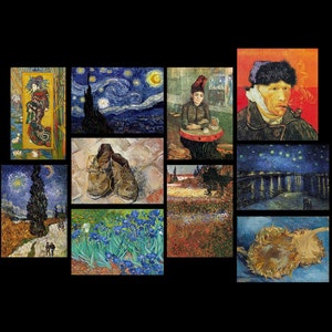 Pegatinas de vinilo de Vincent Van Gogh, calcomanías. Papel brillante resistente al agua. Juego de diez. (Juego nº 2)