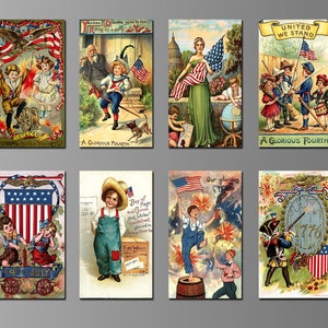 aimants pour réfrigérateur vintage 4 juillet, fête de l'indépendance, fête patriotique des États-Unis, 4 juillet, États-Unis d'Amérique, 1776. (Lot nº 2)