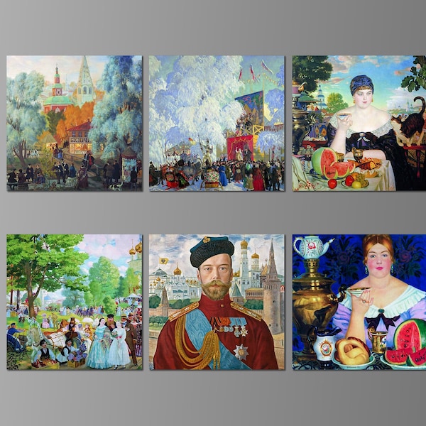 Boris Kustodiev, Refrigerator Magnets. Six Different Choices,  (Set Nº 1) Russian, Soviet Art