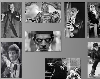 Classic Vintage Black & White Horror Movie Scenes. Magnets. Eight Different Choices. (Set Nº 1)