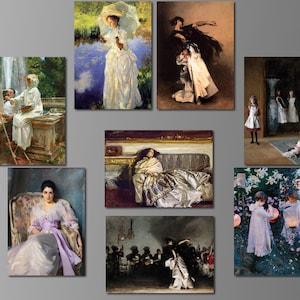 May include: A collection of nine framed paintings depicting women in various settings. The paintings are in a variety of styles, including Impressionism, Realism, and Art Nouveau. The paintings are all framed in simple, black frames.