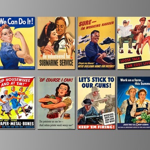 Vintage US Patriotic World War II Posters on Refrigerator Magnets.   (Set Nº 1)