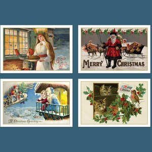 Cartões postais de Natal Vintage, 4"x6" em papel de arquivo fosco ou brilhante. Mini Arte. Quatro opções diferentes ou conjunto. (Conjunto Nº5)