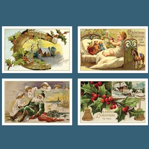 Cartões postais de Natal Vintage, 4"x6" em papel de arquivo fosco ou brilhante. Mini Arte. Quatro opções diferentes ou conjunto. (Conjunto Nº8)