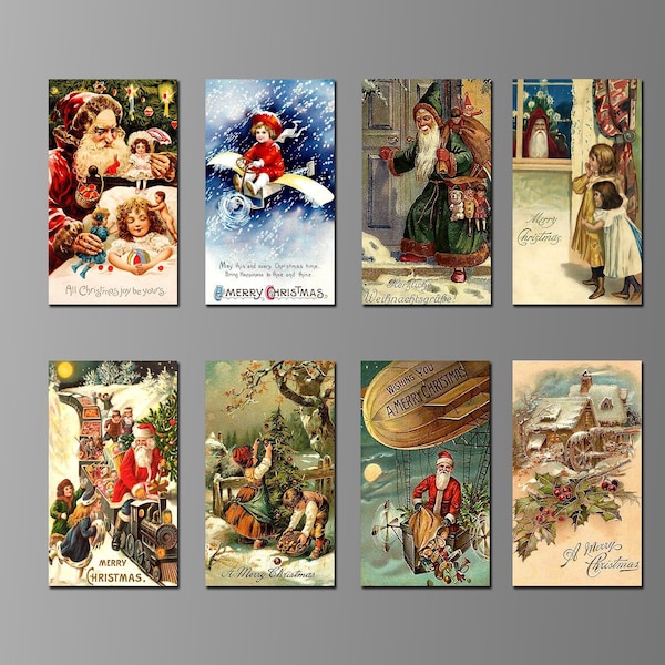 Vintage Christmas Refrigerator Magnets. Eight Different Choices. (Set Nº 3) . Noël, Yule, Weihnachten, Holiday, Santa