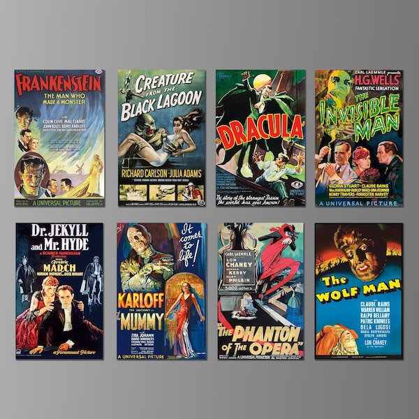 Classic Vintage Horror Movie Posters .Magnets. Eight Different Choices. (Set Nº 1)