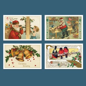 Cartões postais de Natal Vintage, 4"x6" em papel de arquivo fosco ou brilhante. Mini Arte. Quatro opções diferentes ou conjunto. (Conjunto Nº7)