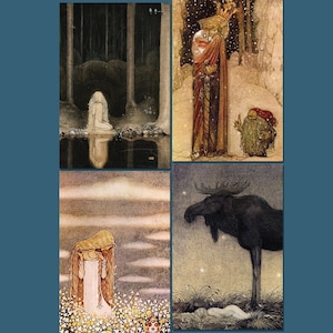 "Swedische Folklore von John Bauer Postkarten, 4 "x6"" auf Matte oder Glanzpapier. Mini Art. Vier verschiedene Auswahlmöglichkeiten oder Set. (Set Nr. 2)"