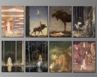 Swedish Folklore by John Bauer. Refrigerator Magnets. Eight Different Choices. (Set Nº 1)