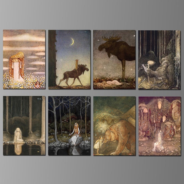 Swedish Folklore by John Bauer. Refrigerator Magnets. Eight Different Choices. (Set Nº 1)