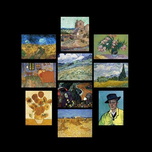 Pegatinas de vinilo de Vincent Van Gogh, papel brillante resistente al agua, juego de diez (juego nº 4)