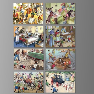 Mainzer Cats by Eugen Hartung, on Refrigerator Magnets. Eight Different Choices. (Set Nº 2)