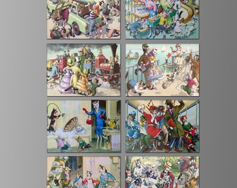 Eugen Hartung, Mainzer Cats on Refrigerator Magnets. Eight Different Choices. (Set Nº 1)