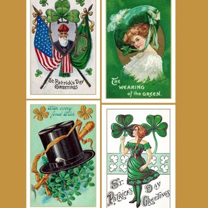 Cartes postales vintage de la Saint-Patrick, Irlande, 10 x 15 cm, papier d'archives mat ou brillant. Tradition, culture et célébration celtiques irlandaises. (Lot de 3)