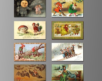 Vintage New Year Refrigerator Magnets. Eight Different Choices. (Set Nº 2) . New Year's Eve, Holiday, Prosperity, Luck