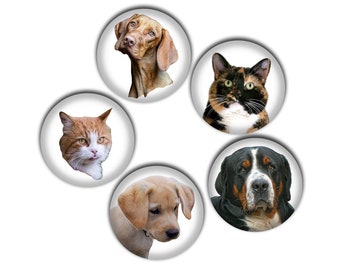 Custom Pet Pin Back Buttons. Metal. Cat, Dog, Pet Lover Gift, Remembrance, Birthday, Family, Friends. 1" (25mm) or 1.5" (37mm).