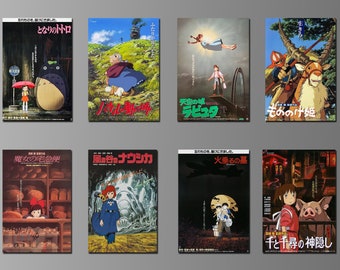 Pósteres de películas de anime Studio Ghibli en imanes. Versiones en idioma japonés. (Set Nº 1) El viaje de Chihiro, Totoro, El castillo ambulante de Howl y más