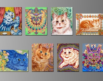 Louis Wain Cat Art Refrigerator Magnets (Set Nº 2)