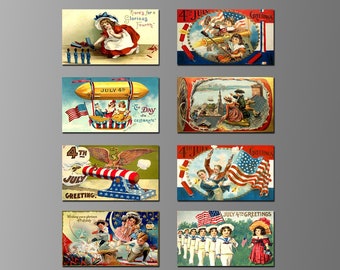 Vintage 4th of July Refrigerator Magnets, Independence Day, US Patriotic Holiday, Fourth of July, Americana.  (Set Nº 1)