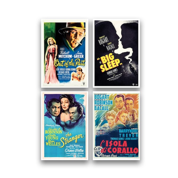 Classic Film Noir Movie Art Prints, Large, Reproductions, Classic, Vintage , 13" x 19" Wall Decor, Four Choices (Set Nº 4) No Frame