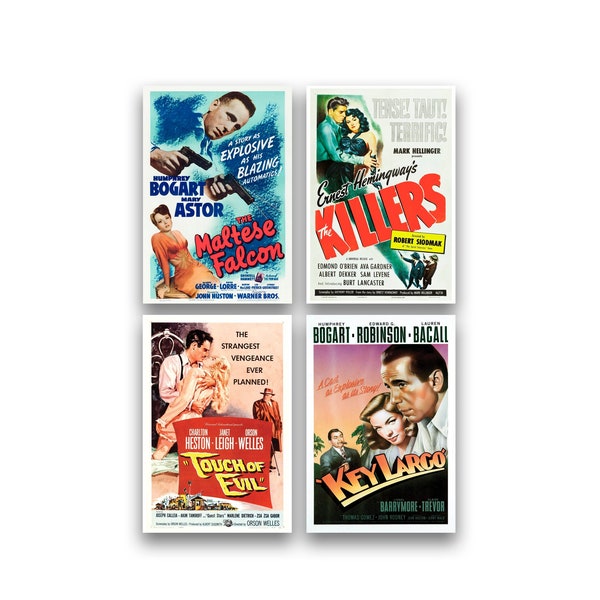 Classic Film Noir Movie Art Prints, Large, Reproductions, Classic, Vintage , 13" x 19" Wall Decor, Four Choices (Set Nº 3) No Frame