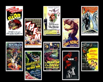 Classic Vintage Horror Movie Posters. Vinyl Stickers, Decals. Glossy, Waterproof Paper.  Set of Ten. (Set Nº 4)