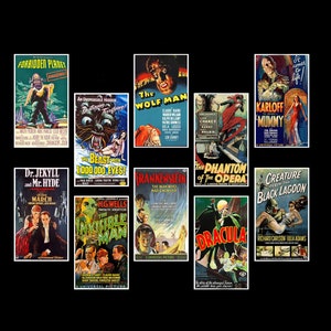 Classic Vintage Horror Movie Posters. Vinyl Stickers, Decals. Glossy, Waterproof Paper.  Set of Ten. (Set Nº 2)