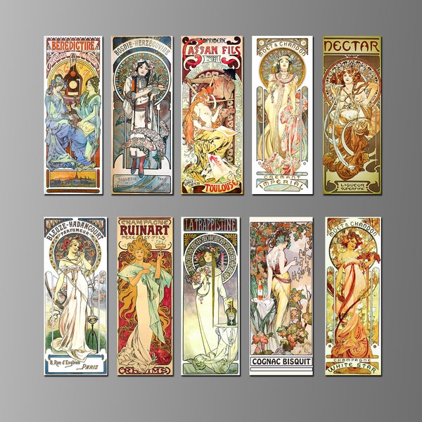 Alphonse Mucha Art Nouveau Advertisements on Magnets. Belle Époque, Victorian, 19th Century, French  Ten Different. (Set Nº 1)