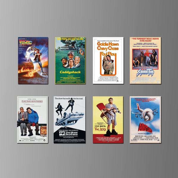 1980s Comedy Movie Posters on Magnets. Eight Different Choices. Steve Martin, John Candy, Chevy Chase, Dan Aykroyd, etc. (Set Nº 1)